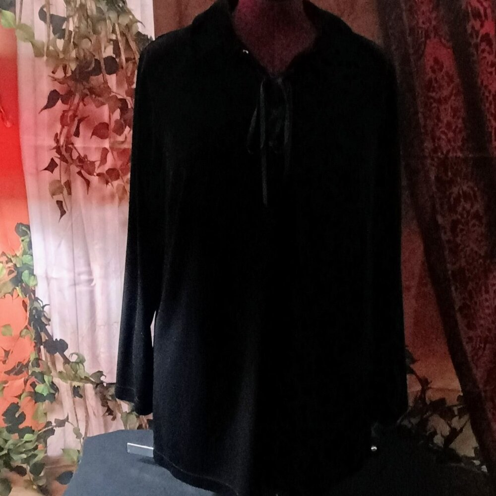 EUC: Adrianna Papell Size 2X Black Velvet Tunic Lace-Up Long Sleeve Top